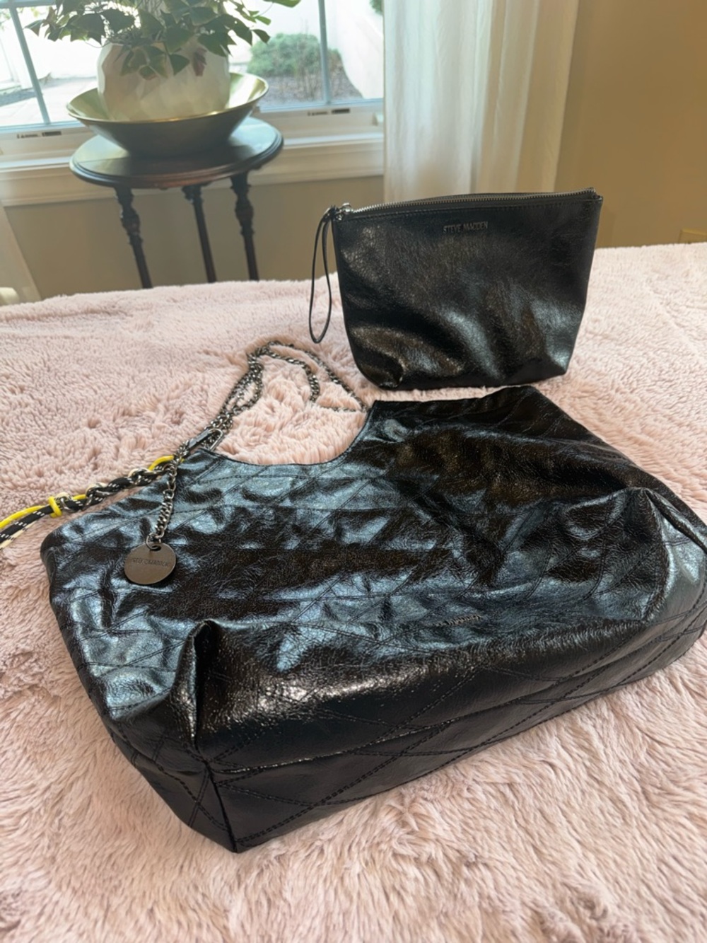Steve Madden Crushed Leather-like Shoulder Tote with Removable Pouch - Picture 2 of 9